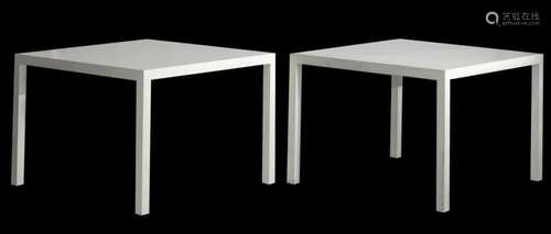 A pair of white coated aluminium T88A design tables by Maart...