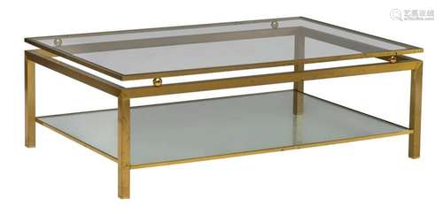 A vintage polished brass and glass coffee table by Maison Ja...