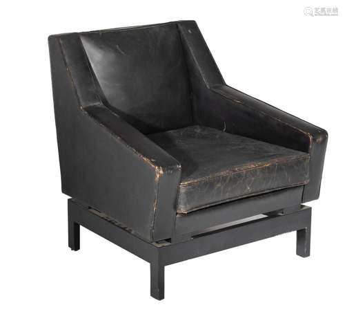 A Verraneman armchair, black leather on a black lacquered wo...