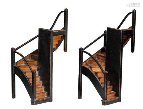 A pair of miniature staircase models, marked  Per Mare-Per T...