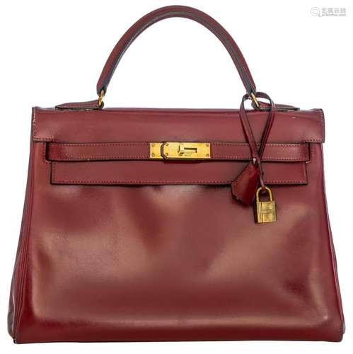 HERMÈS, Kelly Retourné 32 bag, Rouge H box calf leather, wit...