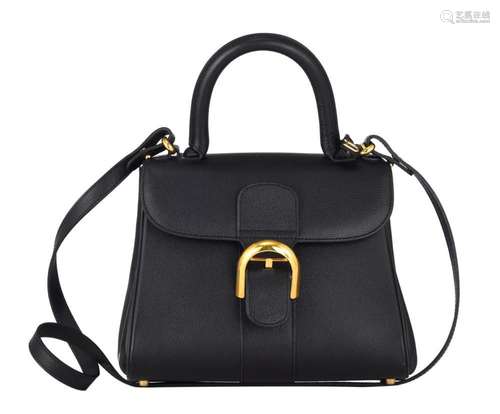 A black leather Delvaux Brillant PM handbag with a gilt buck...