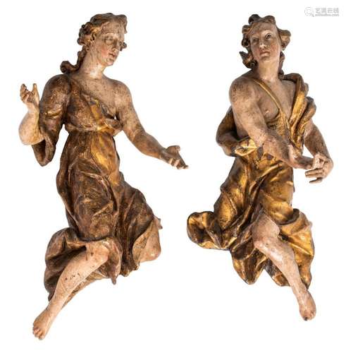 A fine pair of Baroque polychrome limewood angel figures, la...