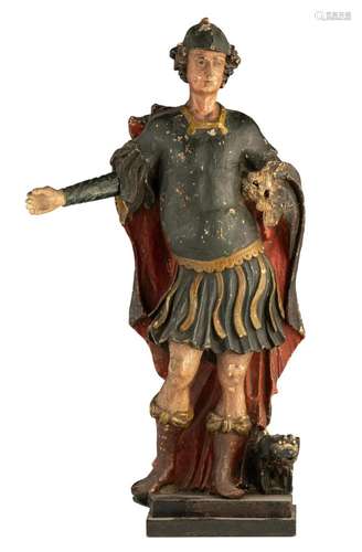 A Renaissance polychrome painted sculpture of a Roman, 17thC...