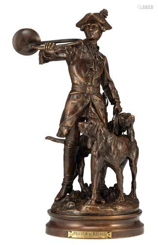 Hippolyte Moreau,  Piqueur au Relais , patinated bronze, H 5...