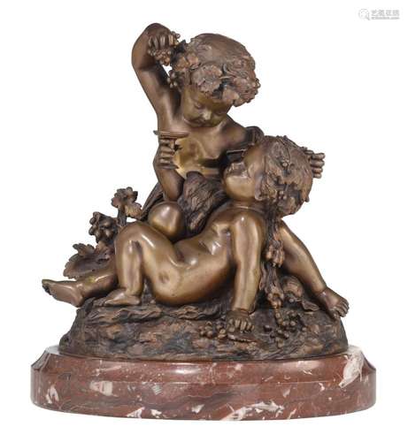 Clodion (1738-1814), bacchanal, patinated bronze on a rouge ...