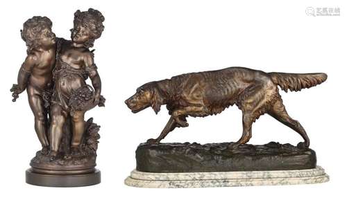 Two patinated spelter sculptures by Auguste Moreau (H 48 cm)...