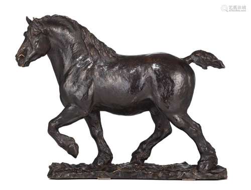 Jean Joire (1862-1950), Belgian horse, dark patinated bronze...