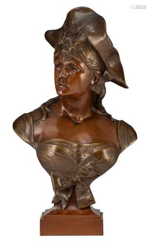 Signed Castelli, lady with hat, brown patinated bronze, H 70...