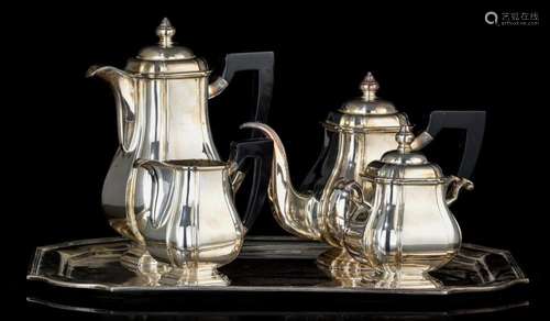 A Neoclassical silver five-part coffee and tea set, 835/000,...