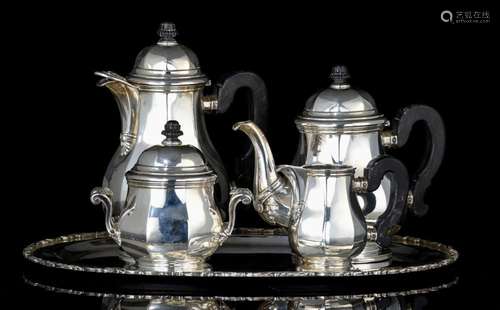 A Baroque Revival silver four-part coffee and tea set, with ...