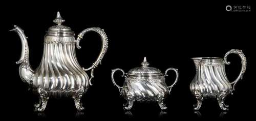 An eclectic three-part silver coffee set, Austria-Hungarian ...