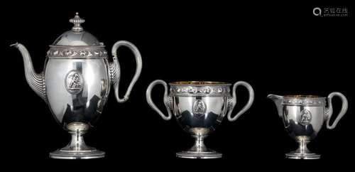 A Victorian three-part Neoclassical silver coffee set, Londo...