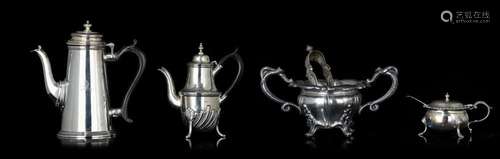 A Delheid silver sugar pot, added English silverware, H 7 - ...