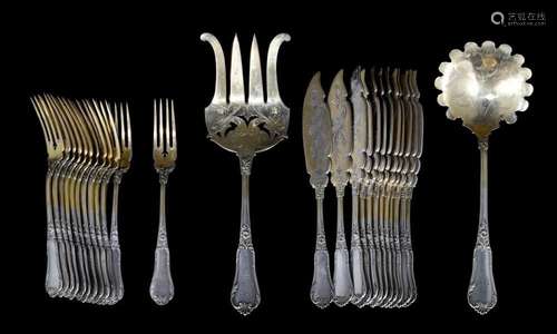 A Wolfers silver and vermeil fish cutlery, Brussels (1892-19...