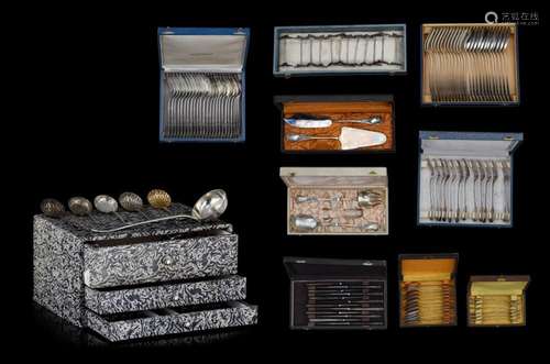 A various collection of silver cutlery by Delheid and Delhei...