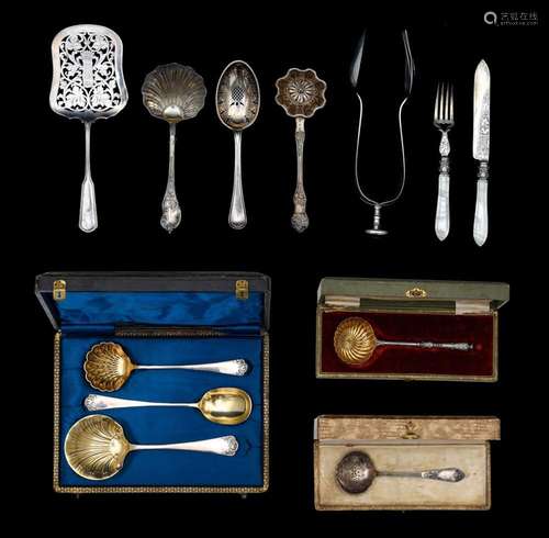 A collection of various silver serving cutlery, total weight...