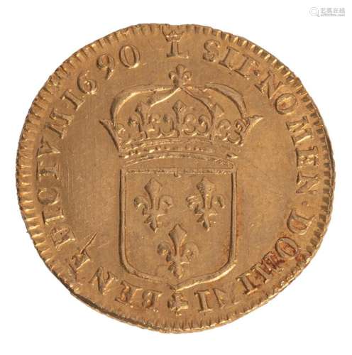 A rare Louis XIV écu gold coin, dated 1690