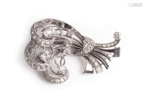 An 18ct white gold bouquet-shaped brooch set with two bigger...