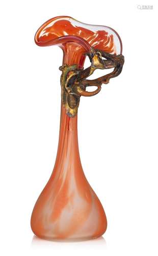 A vintage glass paste and bronze fluted vase by Filip Ravert...