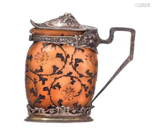 A fine Art Nouveau Cameo glass jug by Daum Nancy, with flora...