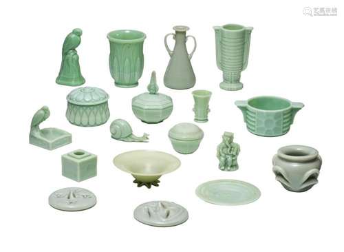 , A large collection of press moulded jadeite glass, VSL and...