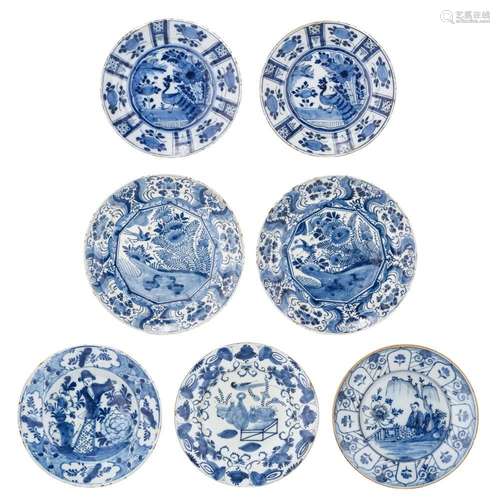 A collection of seven fine blue and white Dutch Delft Chinoi...