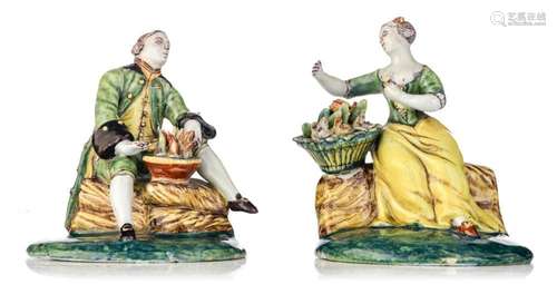 A pair of Delft figures depicting  Winter  and  Spring , 18t...