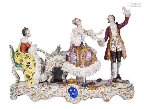 A Saxony porcelain group of a music-making company, marked A...