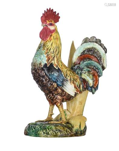 An Art Nouveau polychrome faience standing rooster by Delphi...