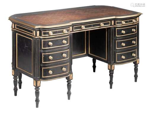 A Victorian ebonised wood pedestal desk, with gilt bronze mo...