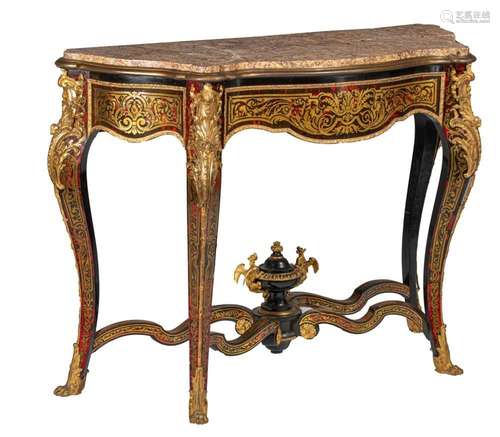 A Napoleon III Boulle work console table, with marble top, m...