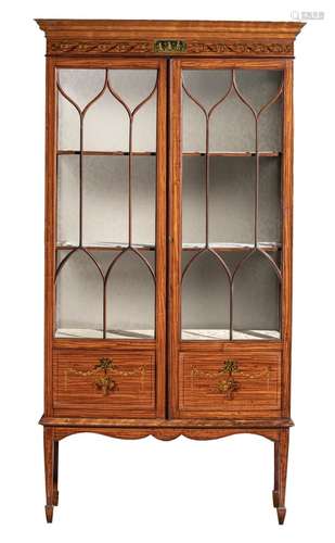 An English Adam style satinwood veneered display cabinet wit...