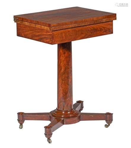 An early 19thC mahogany veneered two-person games table, H 7...