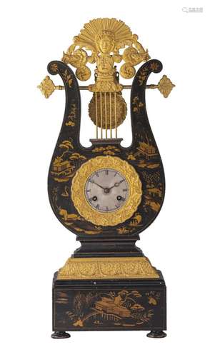 A French Restauration lyre-shaped chinoiserie lacquered mant...