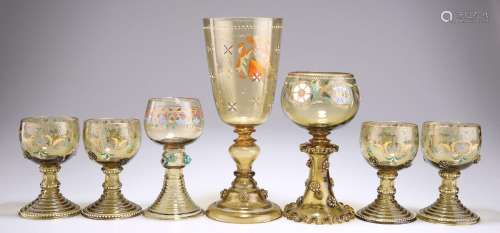 A COLLECTION OF LATE 19TH CENTURY ENAMEL PAINTED DRINKING GL...