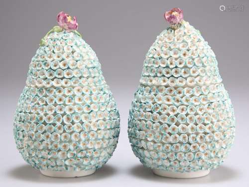 A PAIR OF DERBY PORCELAIN MAYFLOWER VASES AND COVERS, IN THE...