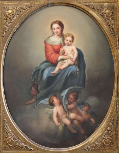 A LATE 19TH CENTURY PORCELAIN PLAQUE, 'THE VIRGIN OF THE ROS...