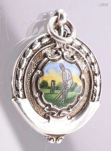 AN ELIZABETH II SILVER CRICKETING FOB