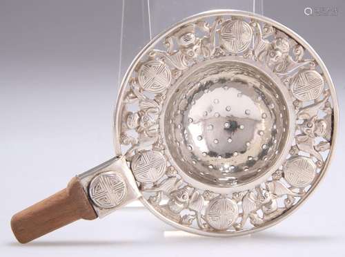 A CHINESE EXPORT SILVER TEA STRAINER