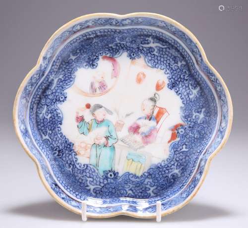 A CHINESE EXPORT LOBED TEAPOT STAND, 18TH CENTURY