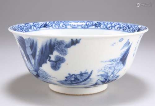A CHINESE BLUE AND WHITE 'RED CLIFF VISIT' BOWL