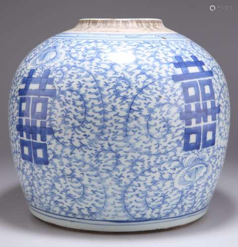 A CHINESE BLUE AND WHITE PORCELAIN DOUBLE HAPPINESS GINGER J...