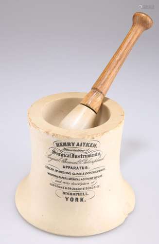 A 19TH CENTURY ADVERTISING APOTHECARY PESTLE AND MORTAR