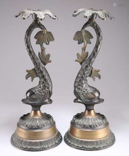 A PAIR OF LATE 19TH CENTURY PATINATED METAL TABLE LAMPS