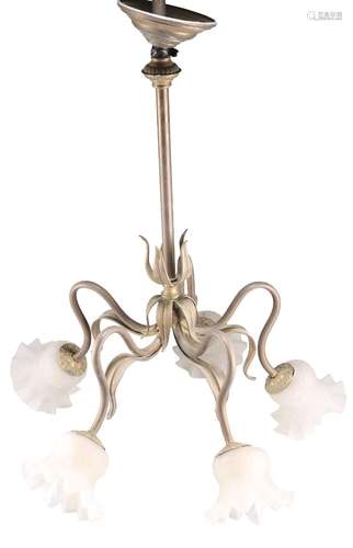 AN ART NOUVEAU BRASS FIVE-LIGHT CHANDELIER