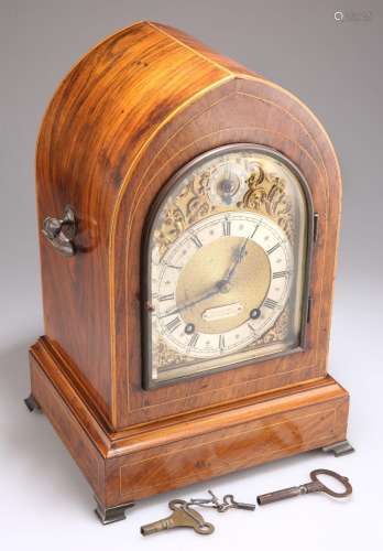 AN EDWARDIAN INLAID ROSEWOOD MANTEL CLOCK