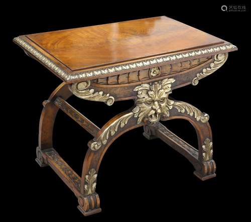 A RENAISSANCE STYLE PARCEL-GILT WALNUT STOOL OR TABLE