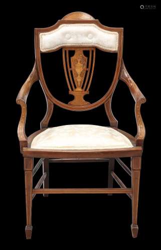 A LATE VICTORIAN INLAID ROSEWOOD PARLOUR CHAIR