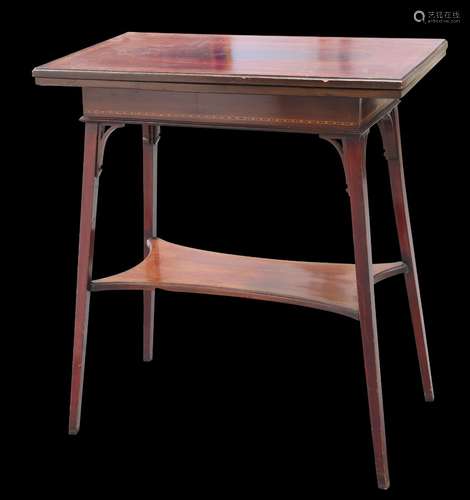 AN EDWARDIAN INLAID MAHOGANY FOLDOVER CARD TABLE